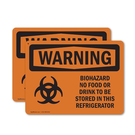 Signmission Biohazard No Food Or Drink OSHA Warning Sign, Aluminum, 24in W x 18in L, 2PK OS-2PACK-WS-A-1824-L-12498